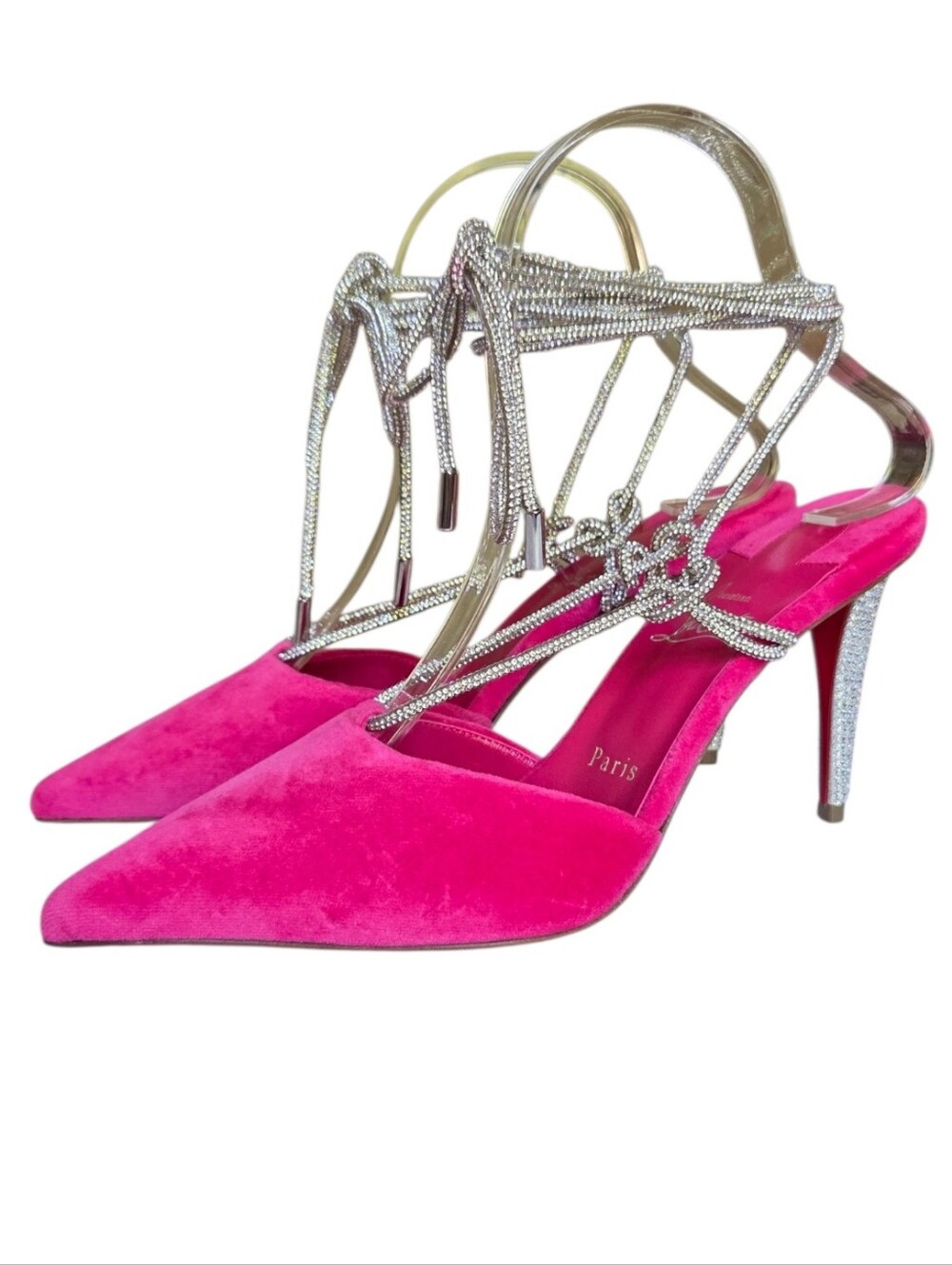 Christian Louboutin Astrid Lace Strass Pumps Velvet Crystal Lace-Up Heels 37